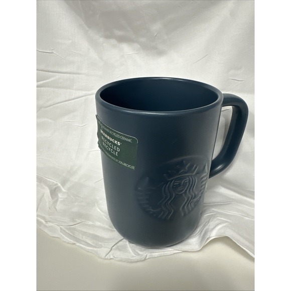 Starbucks Recycled Ceramic Mug Matte Navy Blue Dark Green 16oz Coffee Tea 2022 - Picture 1 of 6